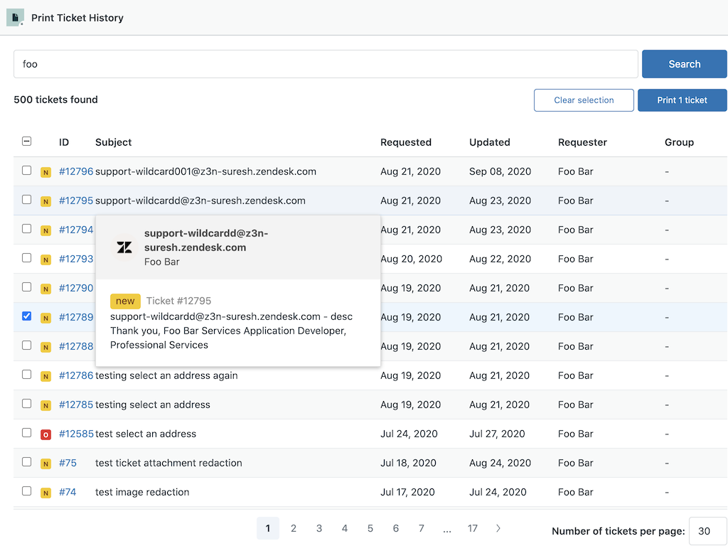 Print Ticket History App Integration with Zendesk Support